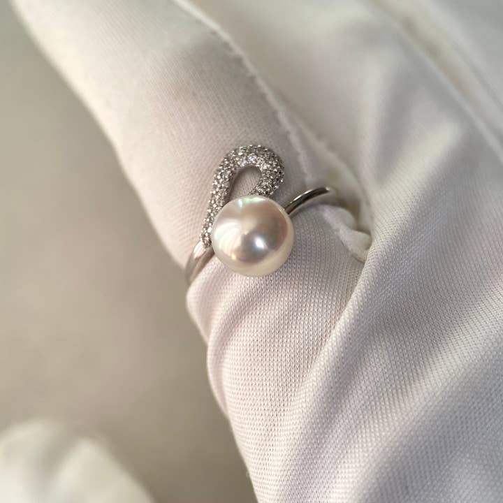 b29 - Wholesale Single stone/solitaire ring - 6A 8mm Japanese Crystal-White Akoya Pearl Ring Pink Overtone6