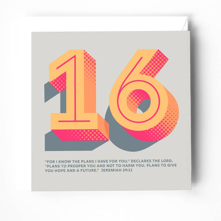 16th birthday greeting card with bible verse. for wholesale by The Christian Poster Company