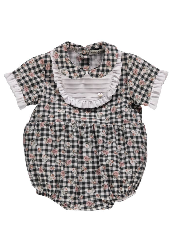 PS23W002006 Black and White baby body with roses for wholesale by Piccola Speranza