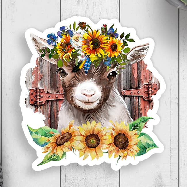Sunflower Goat Vinyl Sticker for wholesale by Expression Design Co
