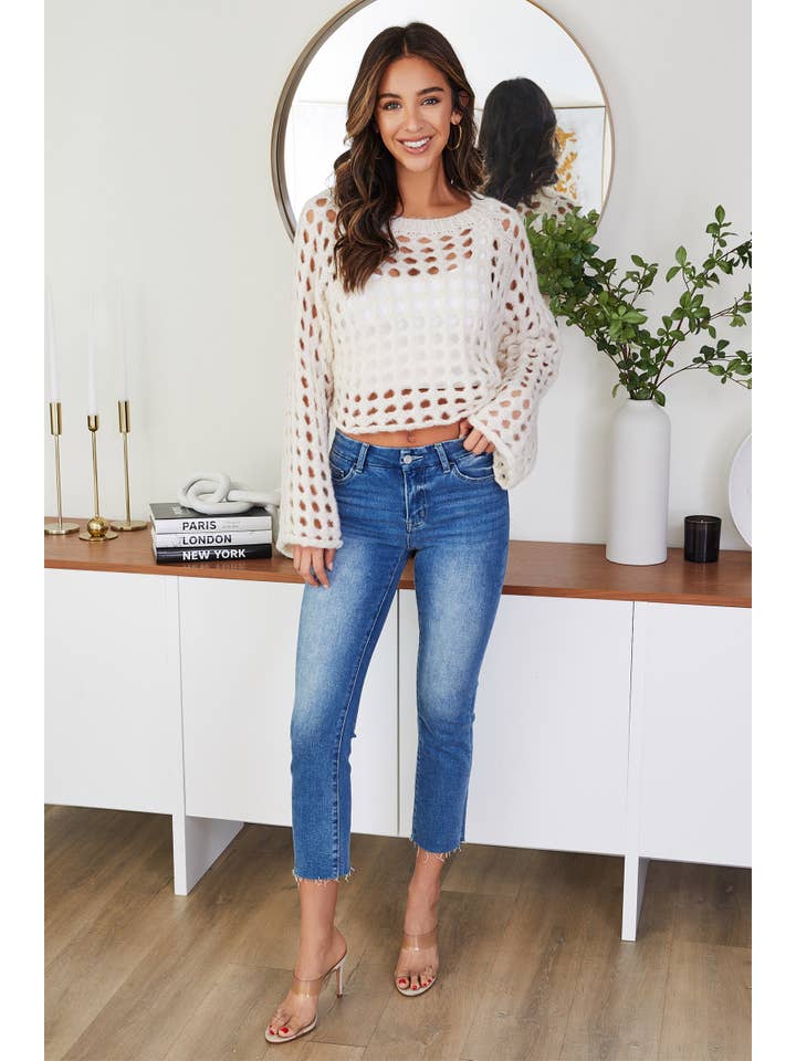 MILIO MILANO - Wholesale Knit Sweater - Women's - CROPPED OPEN KNIT FUZZY SWEATER (72631/800891-IVORY)