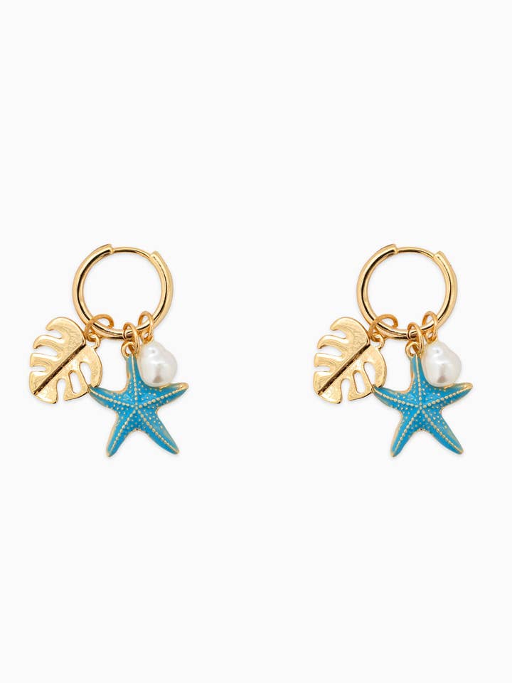Blue Starfish Sea Life Charm Hoop Earrings for wholesale by Sessori