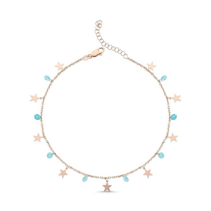 Star Dangle Charm-Armband und Fußkettchen blaue Zirkonia-Kristalle für den Großhandel von Amorium