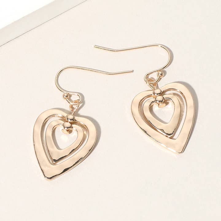 Hammered Metal Double Open Heart Layered Dangle Earrings and other Purchase Wholesale metal heart hooks. Free Returns & Net 60 Terms on Faire trending on Faire.