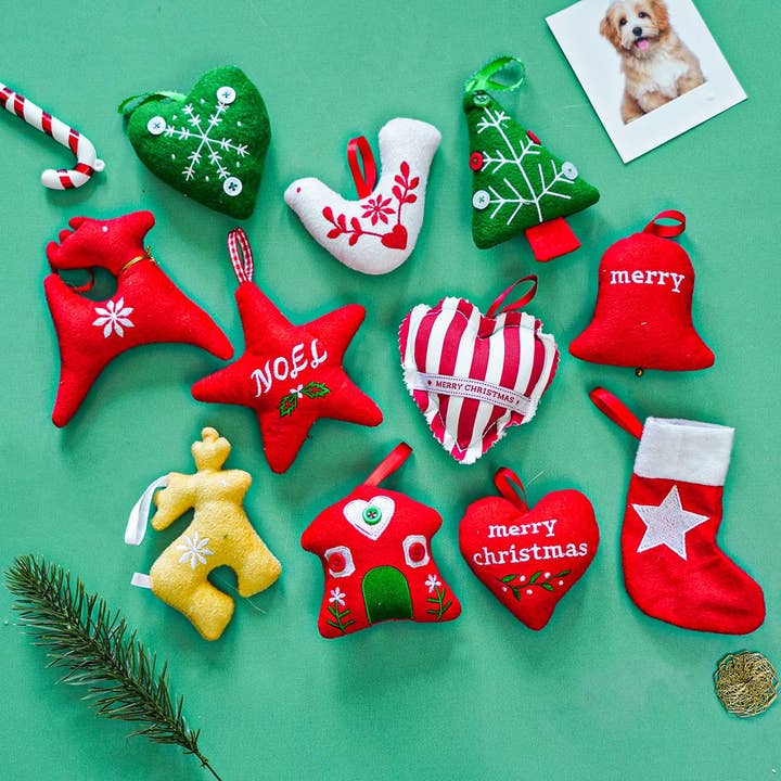 Handmade Cotton Christmas Ornaments | Set of 11 for wholesale by Zwende