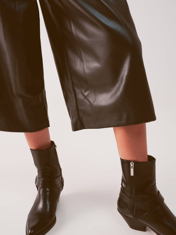 Faux leather wide leg culotte in black for wholesale on Faire