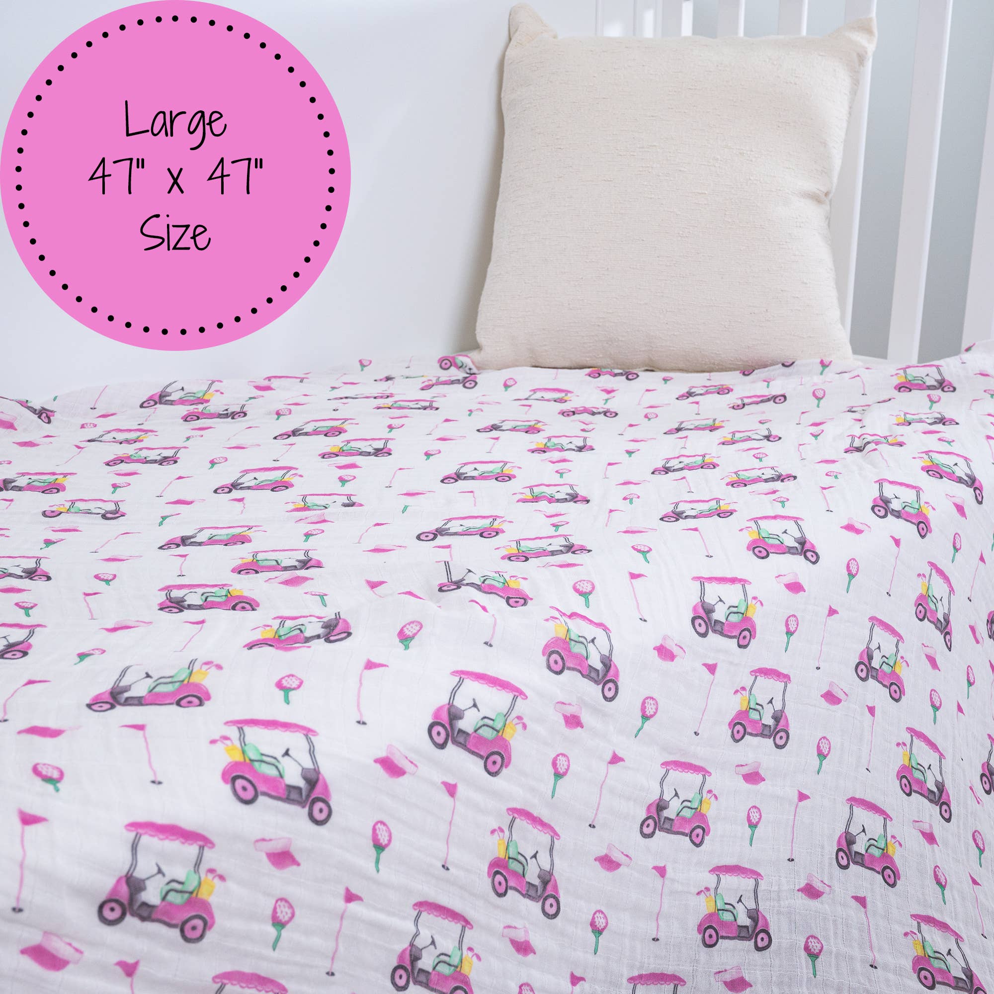 LollyBanks – wholesale Swaddle – Baby – Pink Golf Baby 100% Cotton Muslin Swaddle Blanket 47"x47"5