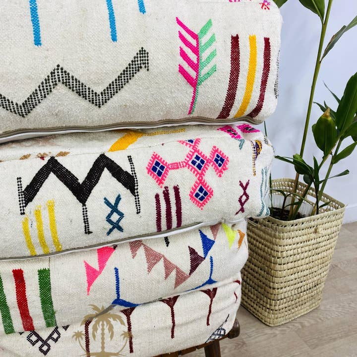 BohoVibeCraft - Wholesale Pouf - Multicolored Moroccan Kilim Pouf, Floor Pouf, wool colored7