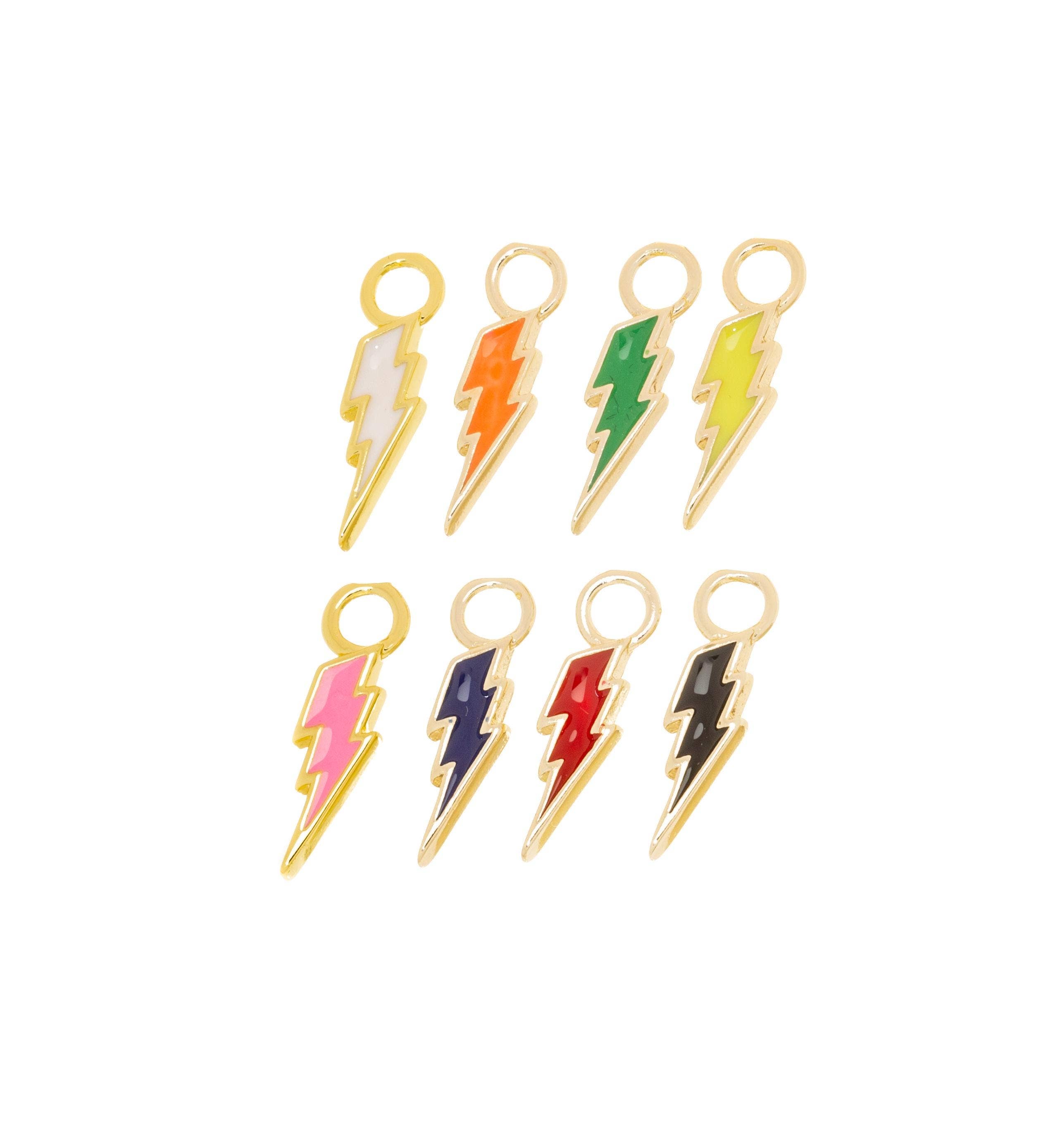 Jewel Pledge - Wholesale Individual Charm/Pendant - Gold Enamel Lightning Bolt Charms for Jewelry Making,CPG14084