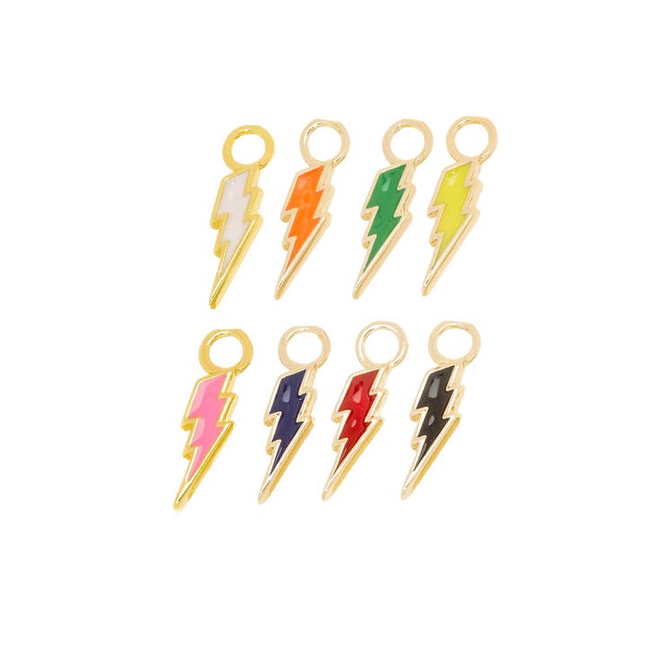 Jewel Pledge - Wholesale Individual Charm/Pendant - Gold Enamel Lightning Bolt Charms for Jewelry Making,CPG14084
