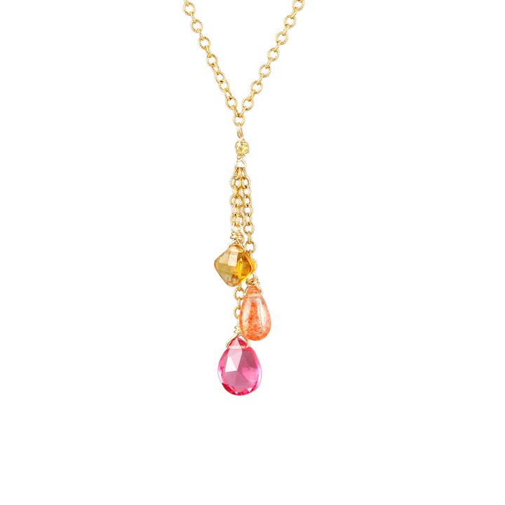 N-4002 RUBELLITE QUARTZ, CITRINE, SUNSTONE NECKLACE for wholesale by Alicia Van Fleteren Jewelry Design