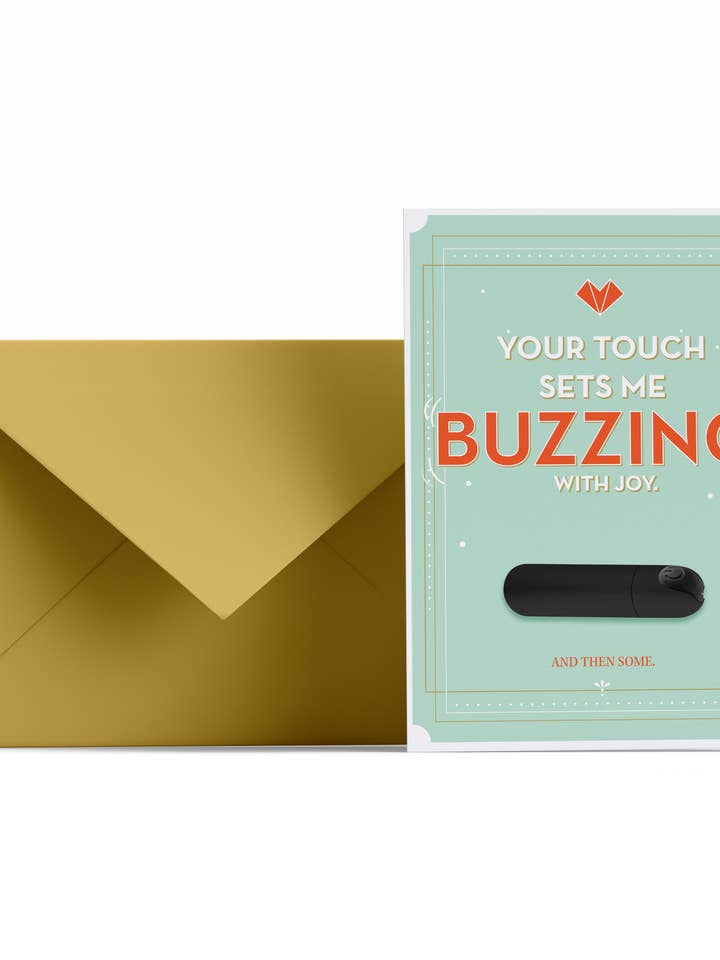 You Touch Sends Me Buzzing Vibrator Card for wholesale by Tiramisu Paperie