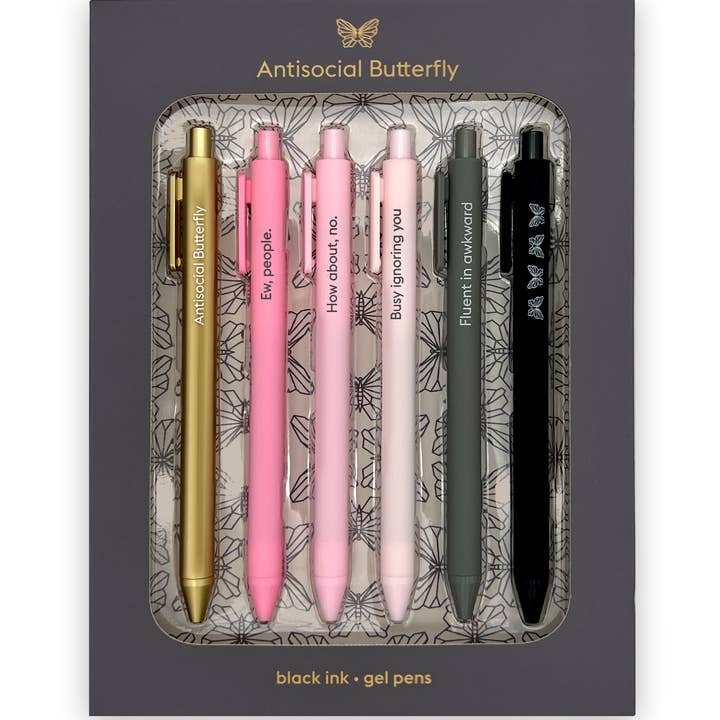 SNIFTY - Wholesale Pen - ANTISOCIAL BUTTERFLY - QUOTABLE GEL PEN SET0