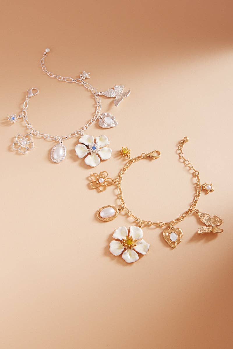 Designature New York – Engroshandel Armbånd med vedhæng – Blomst Metal Perle Charm Klynge Lukning Armbånd1