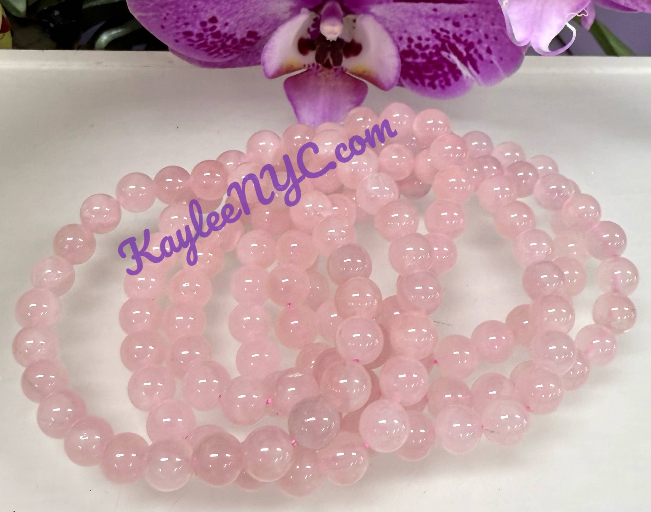 KayleeNYC - Wholesale Beaded Bracelet - Natural Rose Quartz 8mm 7.5” Crystals Healing Energy 5