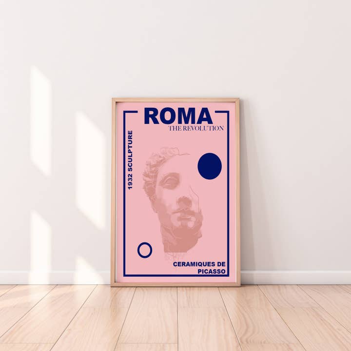 Roma Navy A3 Print for wholesale by BLANC Prints UK