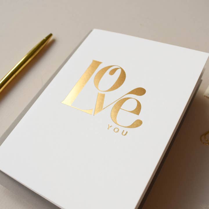 Love You Gold Foil Greeting Card for wholesale by Jennifer Tune
