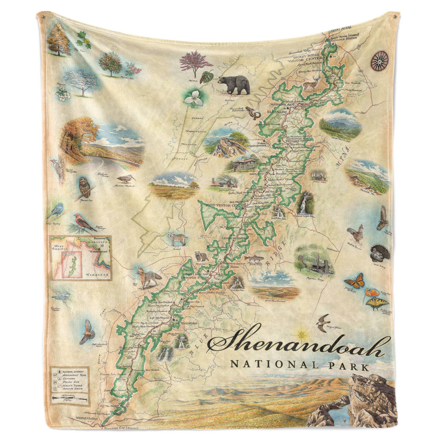 XPLORER MAPS - Wholesale Throw Blanket - Shenandoah National Park Map Fleece Blanket1