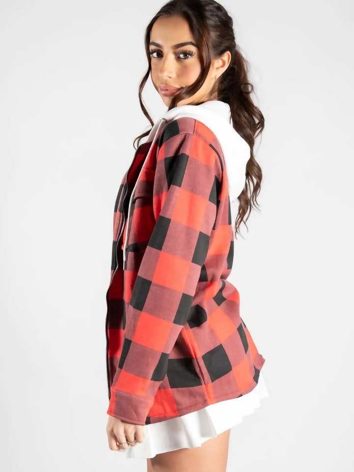 RED CHECK SHACKET WITH HOOD for wholesale on Faire1