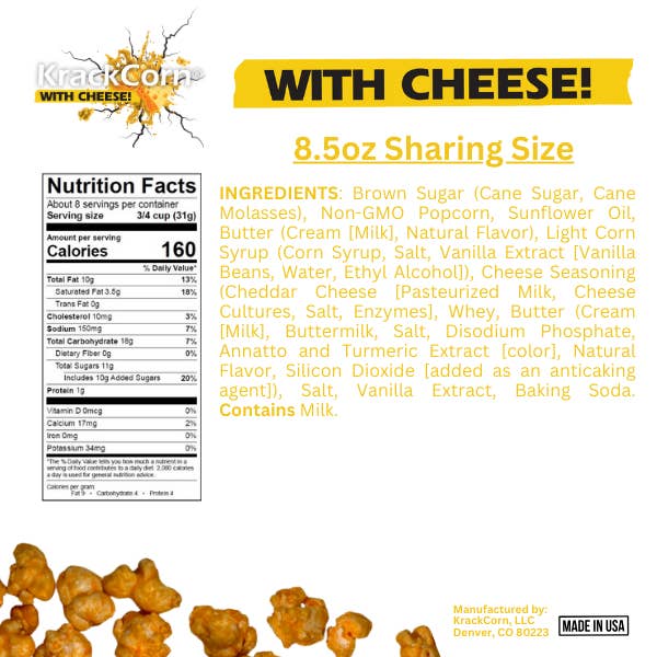 KrackCorn - Wholesale Popcorn - KrackCorn Popcorn With Cheese! 8.5oz - 12ct Display Case5