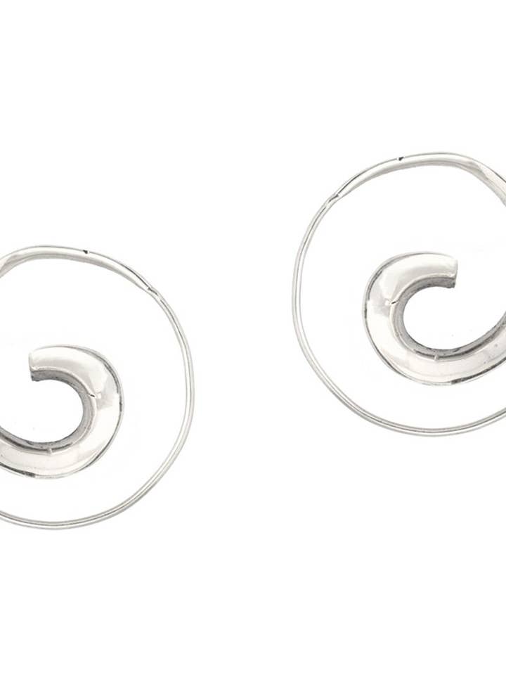 Thick Tribal Silver-Plated Earrings for wholesale by Guru