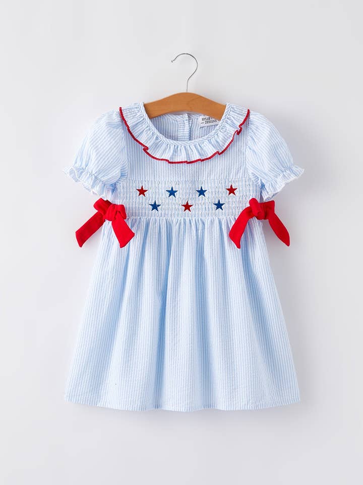 Rylee Faith Designs - Wholesale Dress - Kids - 4th of july Boys' Smocking Star Embroidered Dress