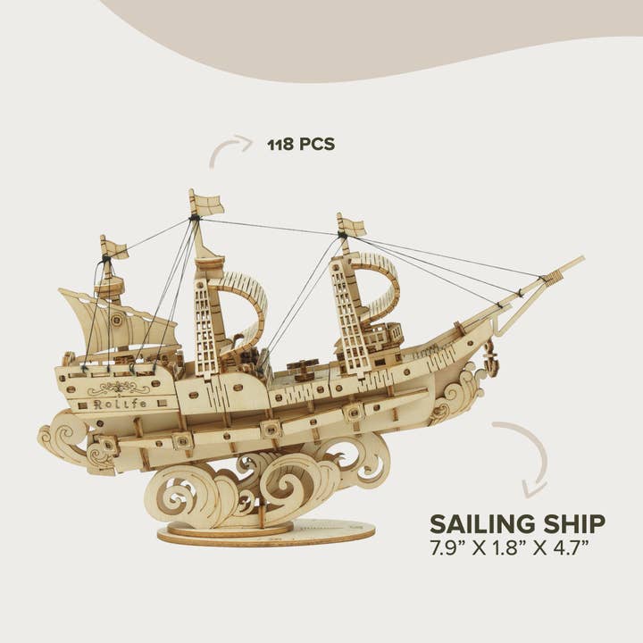 Hands Craft - Wholesale Puzzle - Kids - 3D Laser Cut Wooden Puzzle: Sailing Ship2