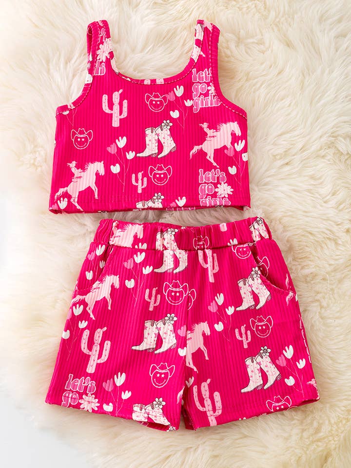 Fuchsia cowgirl printed 2 piece set. OFG50831 AMY for wholesale by Kids Charm Online