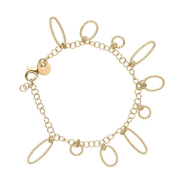 Pulsera de óvalos y círculos pequeños de plata y oro con diamantes @284 para venta al por mayor de ORUS BIJOUX