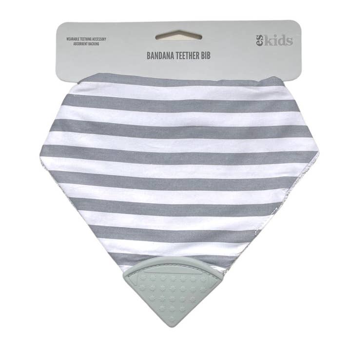 Bandana Teether Bib - Grey Stripe/Grey for wholesale by ES Kids