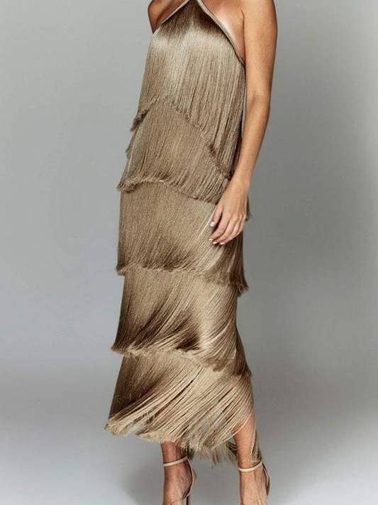 Fashion Combination - Wholesale Blouse - Women's - fringe halter maxi dress2