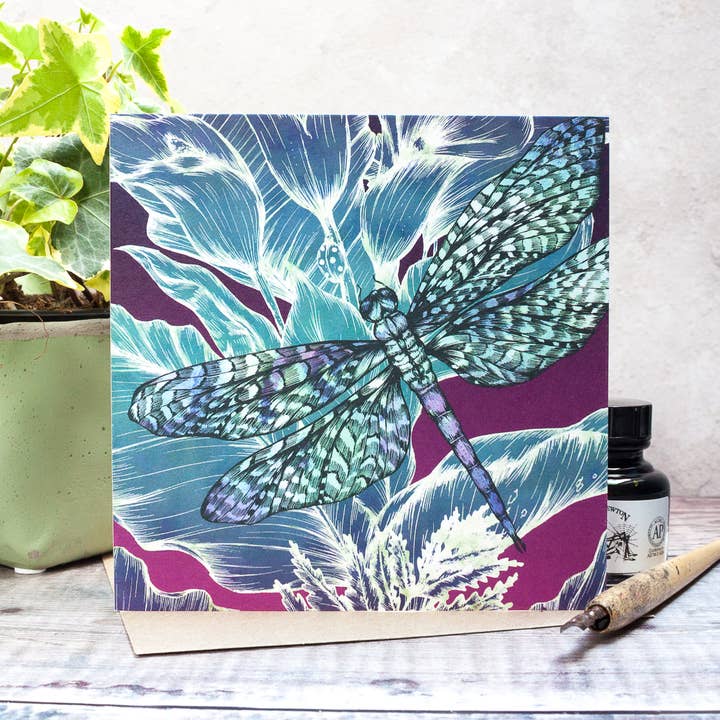 Dragonfly Lily Greetings Card for wholesale by Jessica Wilde