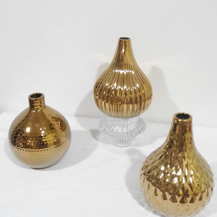 Gold Ceramic Vase, Decorated Gold Bud Vases in Three Styles for wholesale by Sweet Home Deco