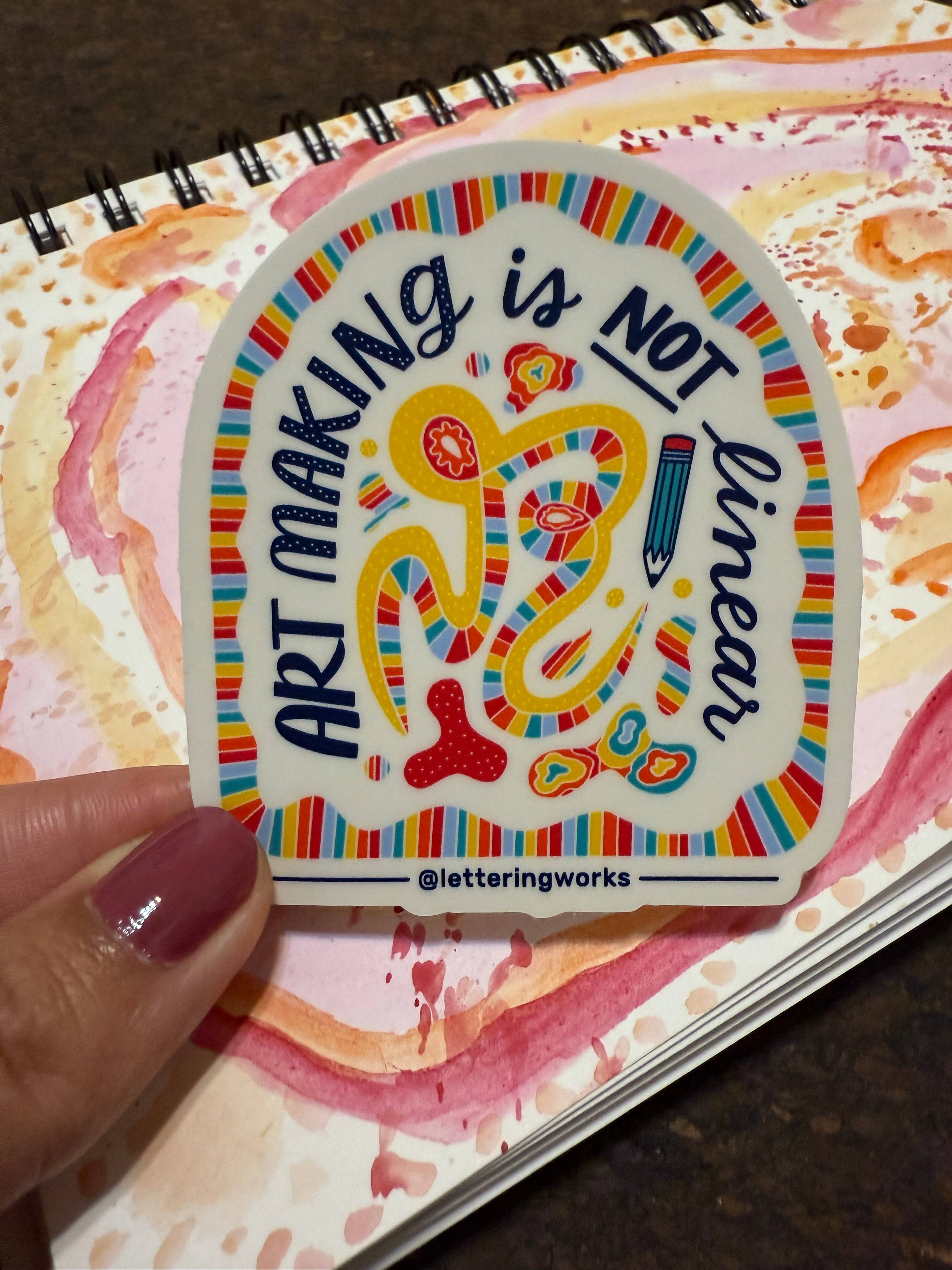 Lettering Works - Wholesale Sticker - Art Making Isn't Linear Sticker1