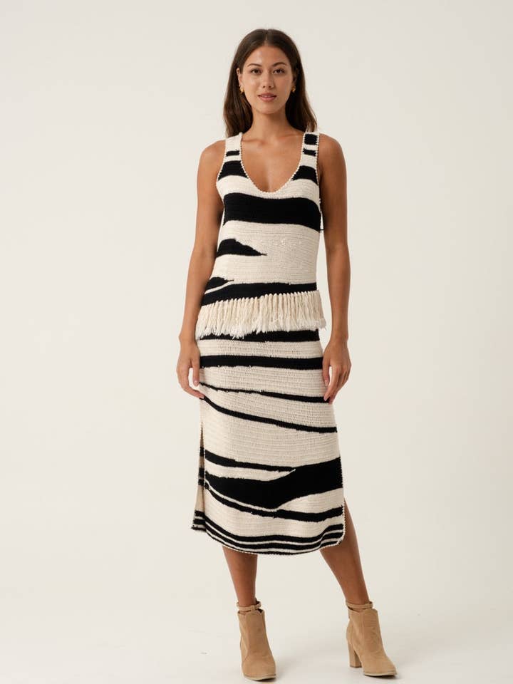 Meta Cream Black Parkit Yarn Maxi Dress for wholesale by AMIRA Collective