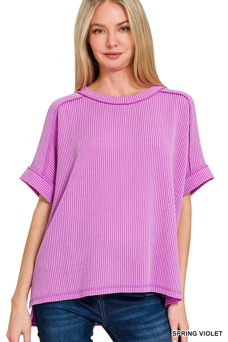 42POPS – wholesale Stickad topp - Dam – .Corded Rib Kortärmad Topp med Rå Kant22