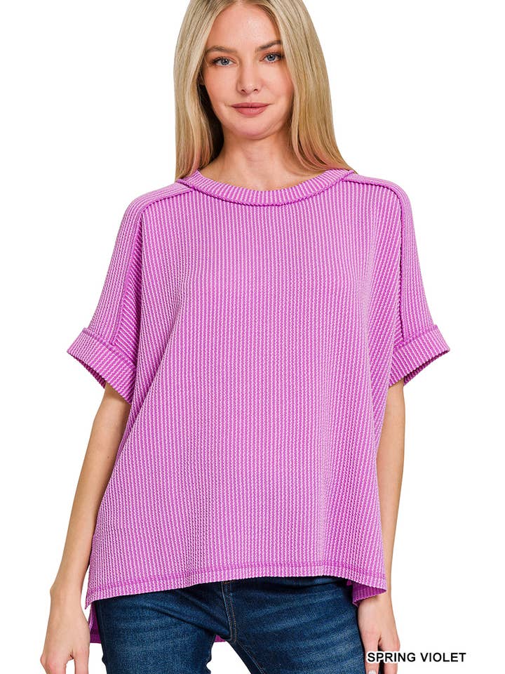 42POPS – wholesale Stickad topp - Dam – .Corded Rib Kortärmad Topp med Rå Kant22