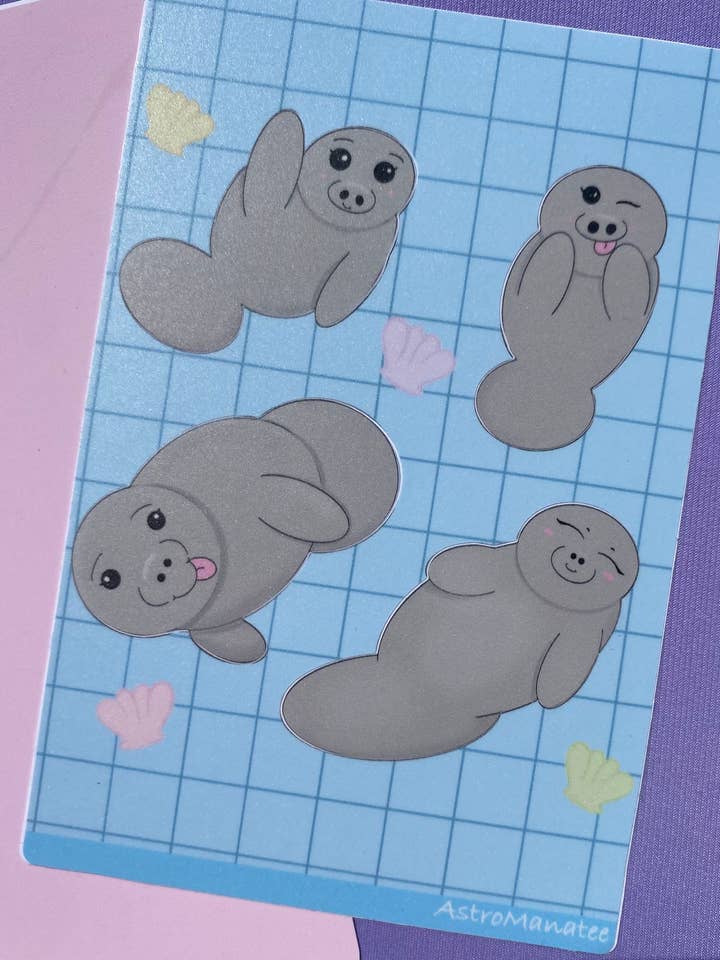Manatee Sticker Sheet // Sea Life Stickers // cute stickers for wholesale by AstroManatee Shop