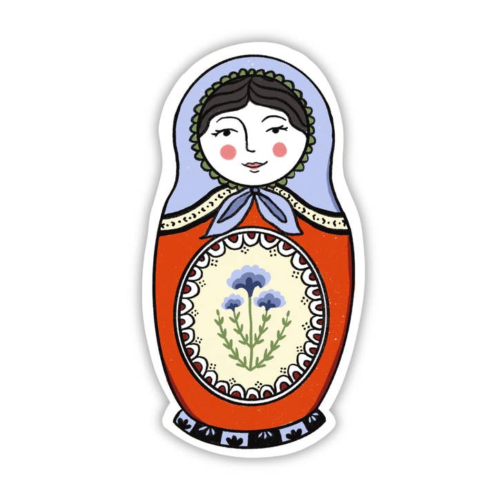 Adesivo sagomato a forma di matrioska per la vendita all'ingrosso da parte di Studio Conroy