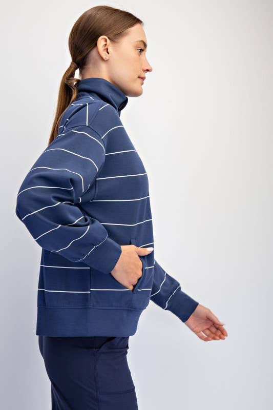 Sunday Morning - Vente Sweat-shirt – femme - T7299PL37 PULL À COL MONTANT À RAYURES ET FERMETURE ÉCLAIR DE GRANDE TAILLE 40