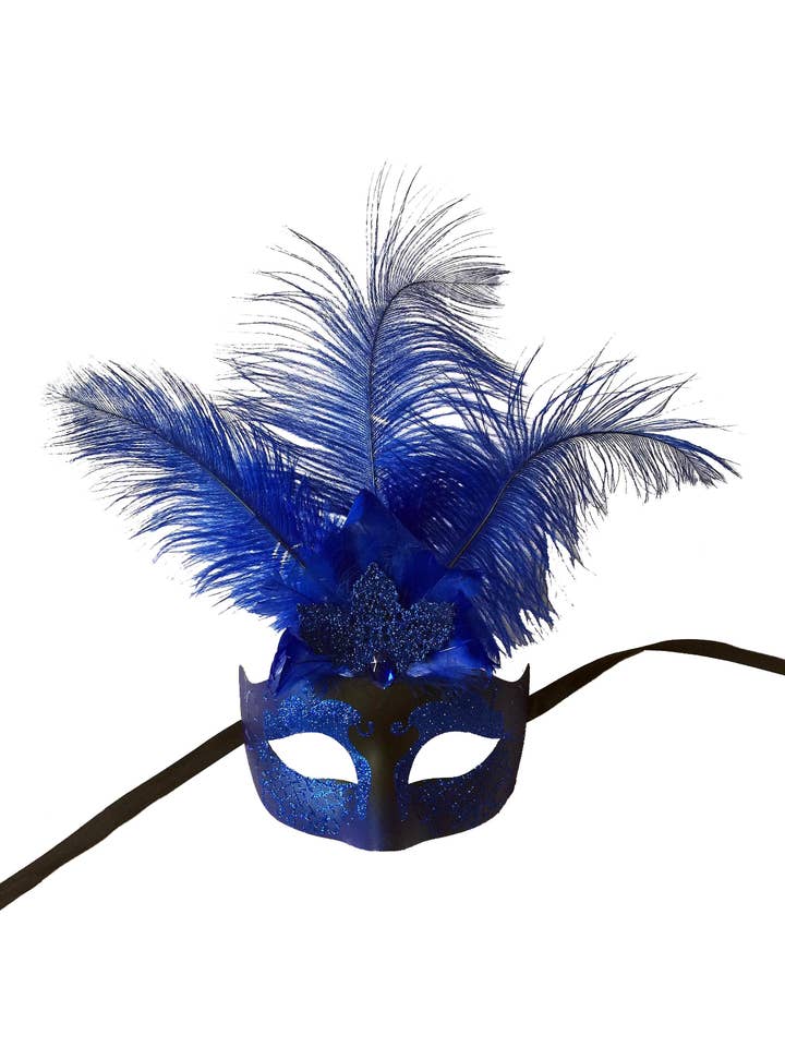 Mardi Gras Creations - Wholesale Costume - Unisex - Mask With Glitter Face And Feathers1
