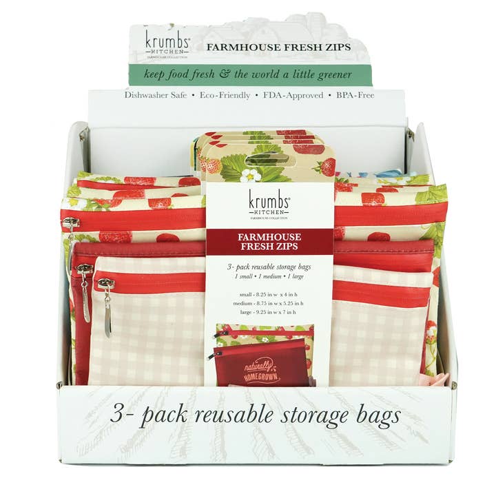 DM Merchandising - Wholesale Food Storage Wrap/Bag - Krumbs Kitchen Farmhouse 3-Pack Reusable Storage Bags1