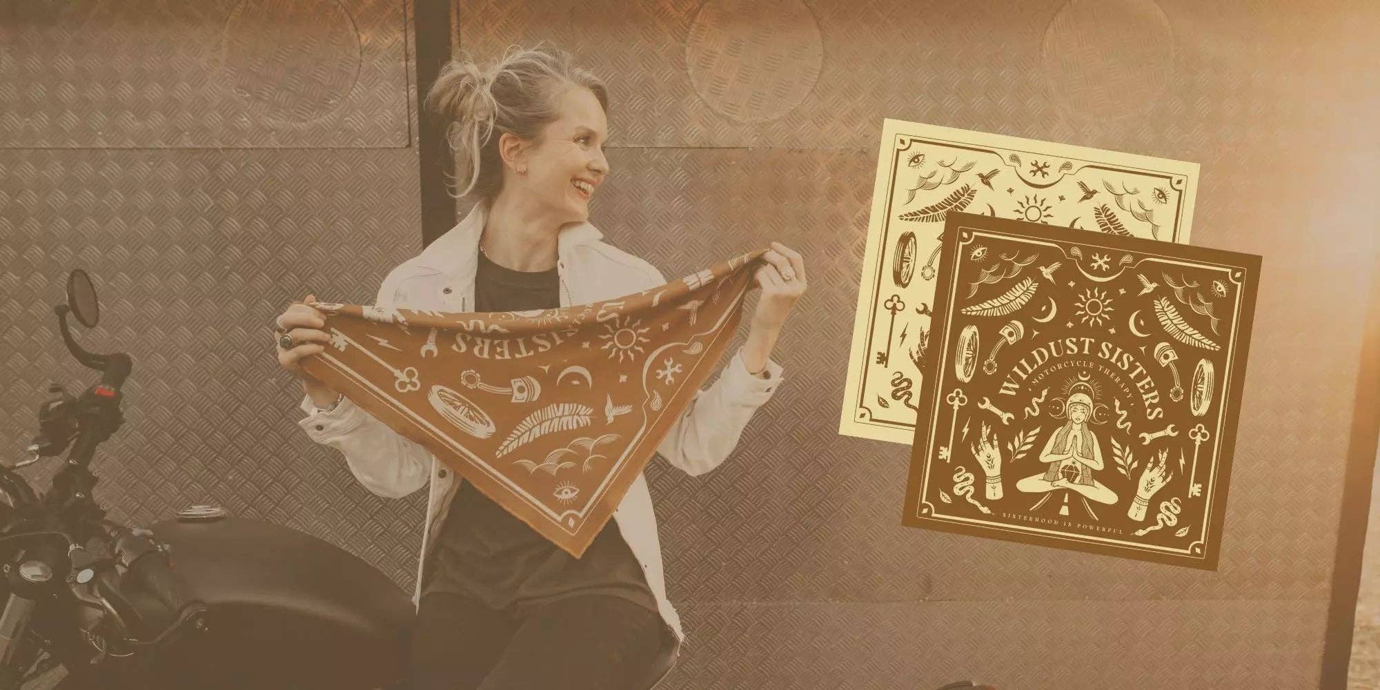 WILDUST - Wholesale Scarf - Women's - MOTORCYCLE SCARF - MOTO THERAPY CAMEL5