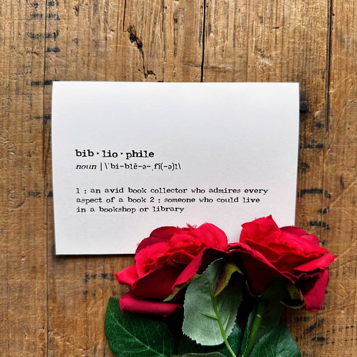 Alison Rose Vintage - Wholesale Everyday Greeting Card - bibliophile definition greeting card in typewriter font with