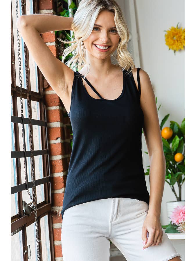 7th Ray - Venta al por mayor Camiseta sin mangas - Mujer - Camiseta sin mangas con detalle de recorte casual para mujer T513017