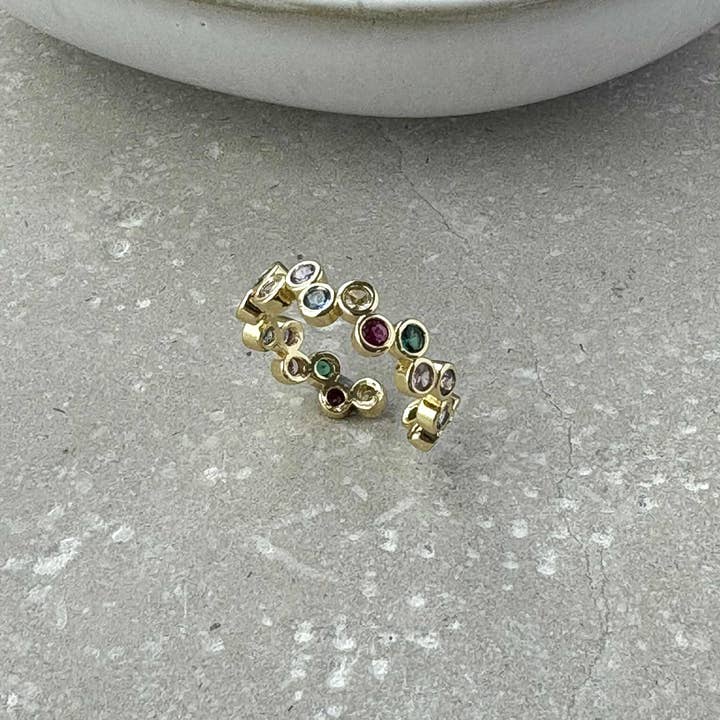 Tarnish Resistant Multi Colour Round Zirconia Open Band Ring for wholesale by Flax Barn