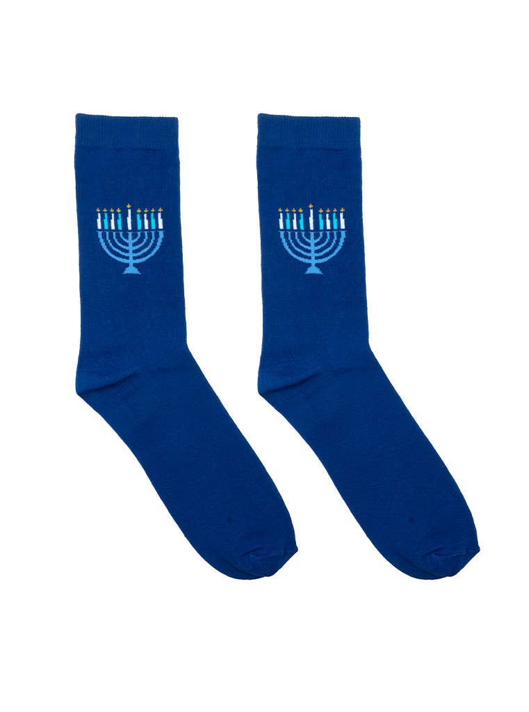 Living Royal - Wholesale Socks - Unisex - 3D Packaged Crew Socks - Hanukkah Menorah Candles - Blue2