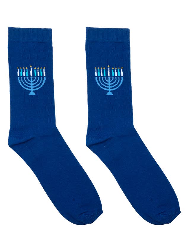 Living Royal - Wholesale Socks - Unisex - 3D Packaged Crew Socks - Hanukkah Menorah Candles - Blue2