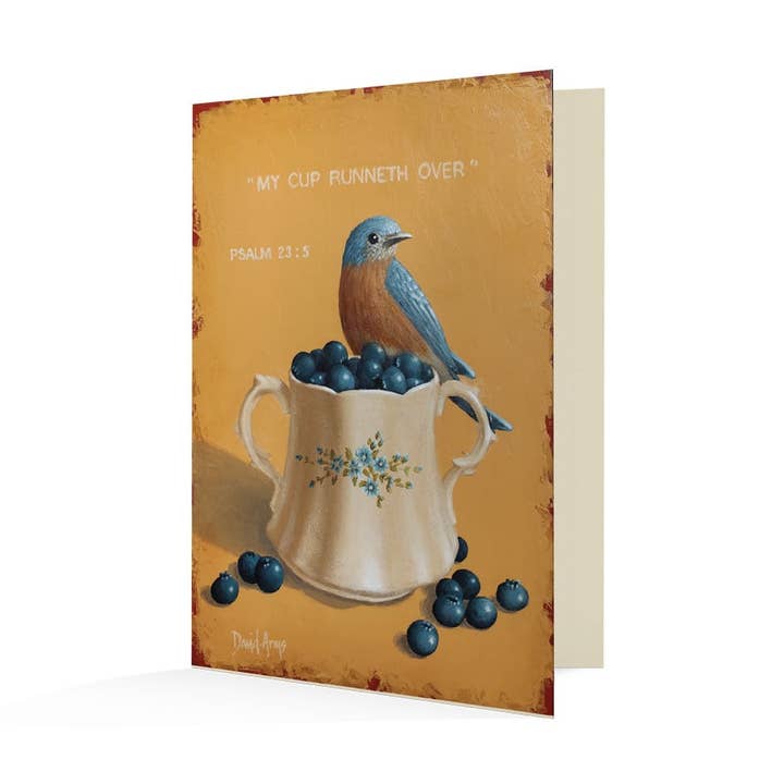 “My Cup Runneth Over” (Blueberries) Notecards for wholesale by David Arms