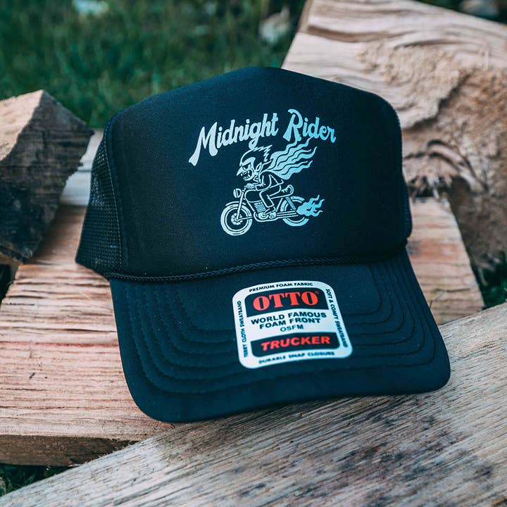 Hey Bear Outdoors - Wholesale Trucker Hat - Unisex - Dracula, Motorcycle - Midnight Rider - Black Mesh OTTO Hat6